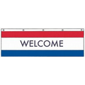Welcome 3' x 10' Horizontal Flag with Heading and Grommets Across the Top